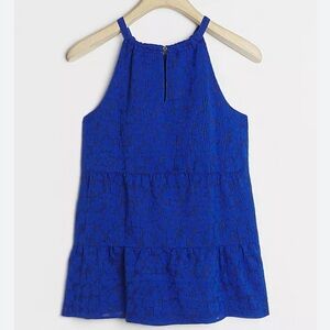 Anthropologie Yvette Tiered Halter Blouse Blue Cottage Core - Women’s size Large